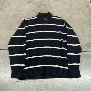 vintage black and white striped quarter zip knit sweater size xl